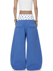 Polka-Dot Double-Waist Patchwork Wide-Leg Pant