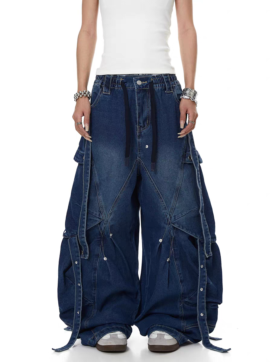 Distressed Rivet Bootcut Heavy Cotton Jeans