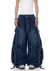 Distressed Rivet Bootcut Heavy Cotton Jeans