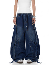 Distressed Rivet Bootcut Heavy Cotton Jeans