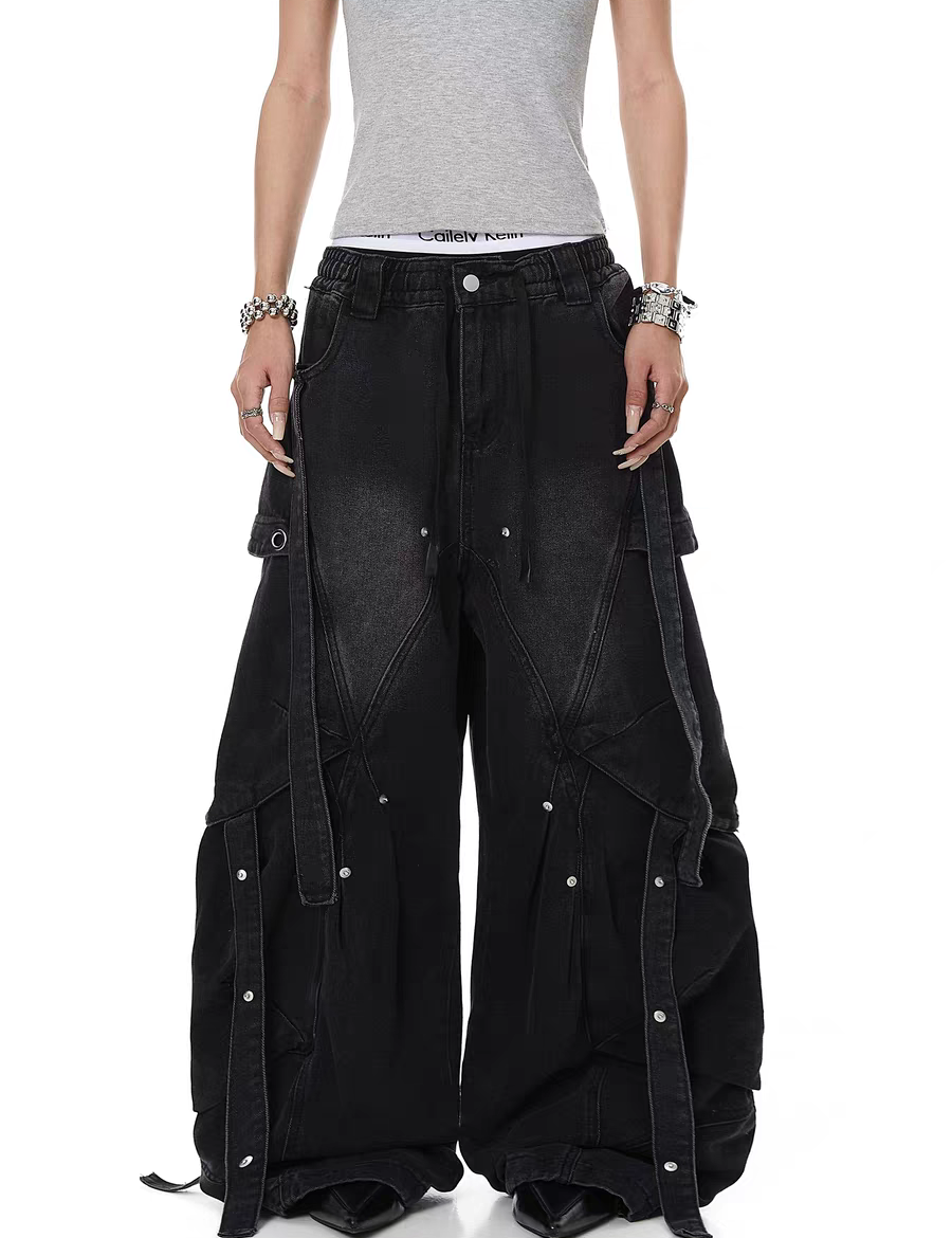 Distressed Rivet Bootcut Heavy Cotton Jeans