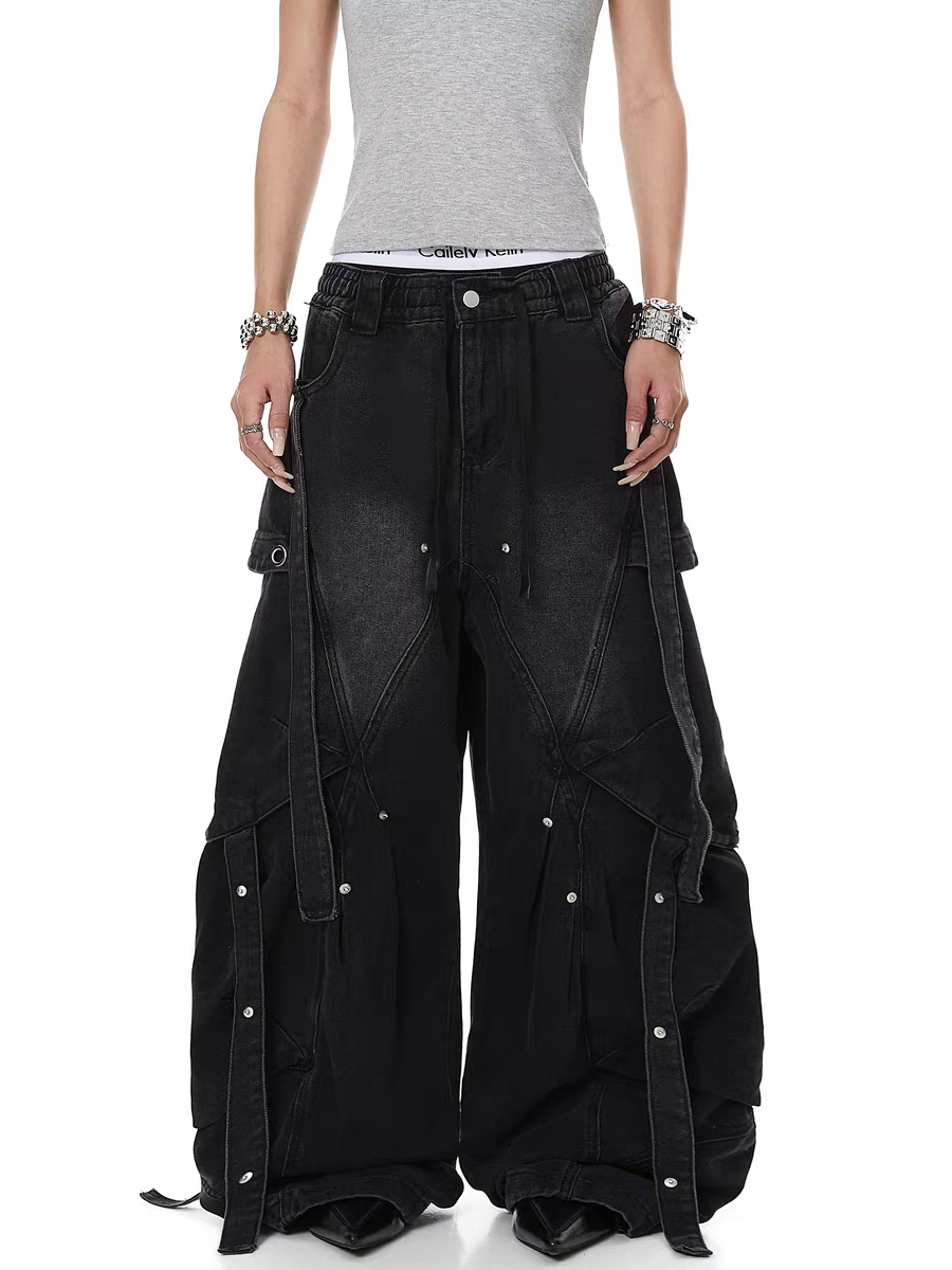 Distressed Rivet Bootcut Heavy Cotton Jeans