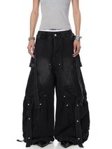 Distressed Rivet Bootcut Heavy Cotton Jeans