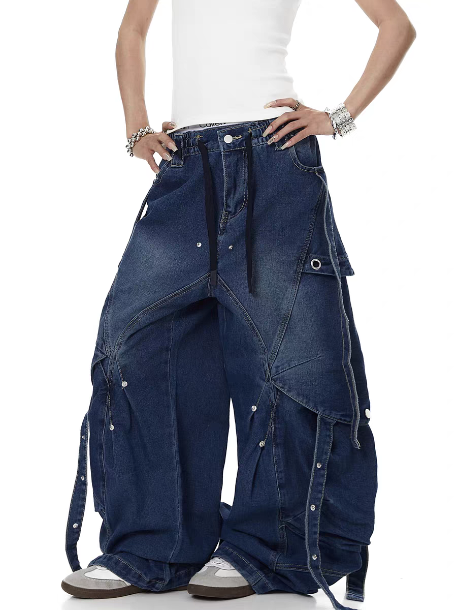 Distressed Rivet Bootcut Heavy Cotton Jeans