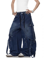 Distressed Rivet Bootcut Heavy Cotton Jeans