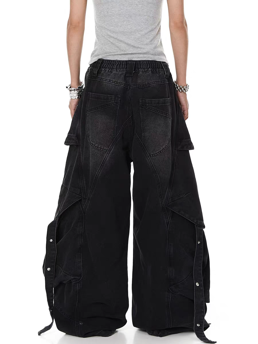 Distressed Rivet Bootcut Heavy Cotton Jeans