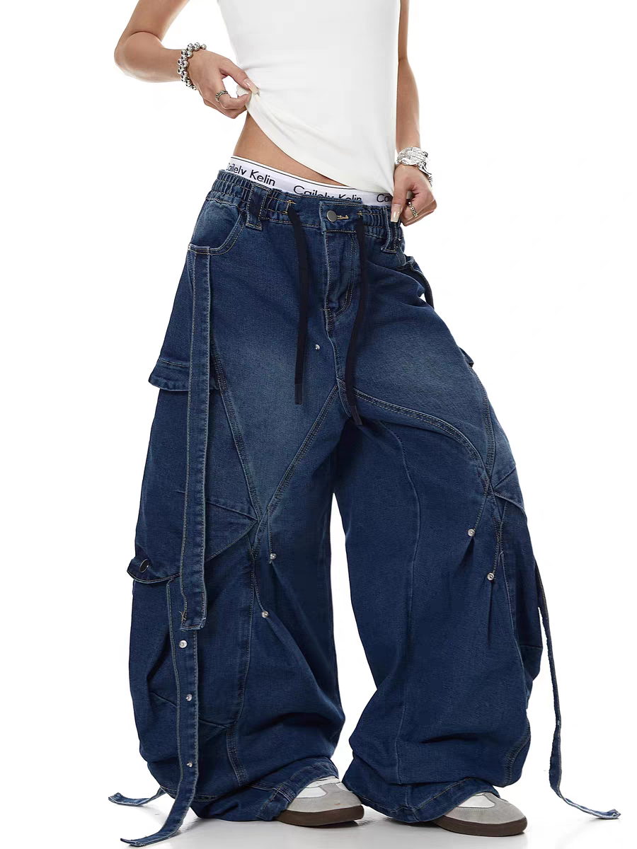 Distressed Rivet Bootcut Heavy Cotton Jeans