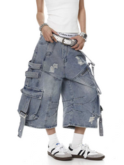 Frayed Distressed Denim Capri
