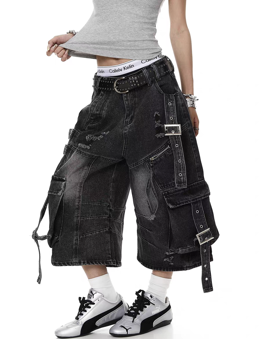 Frayed Distressed Denim Capri