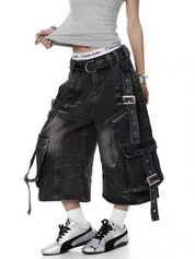 Frayed Distressed Denim Capri