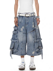 Frayed Distressed Denim Capri