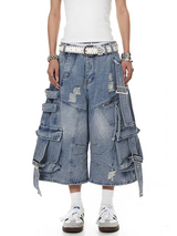 Frayed Distressed Denim Capri