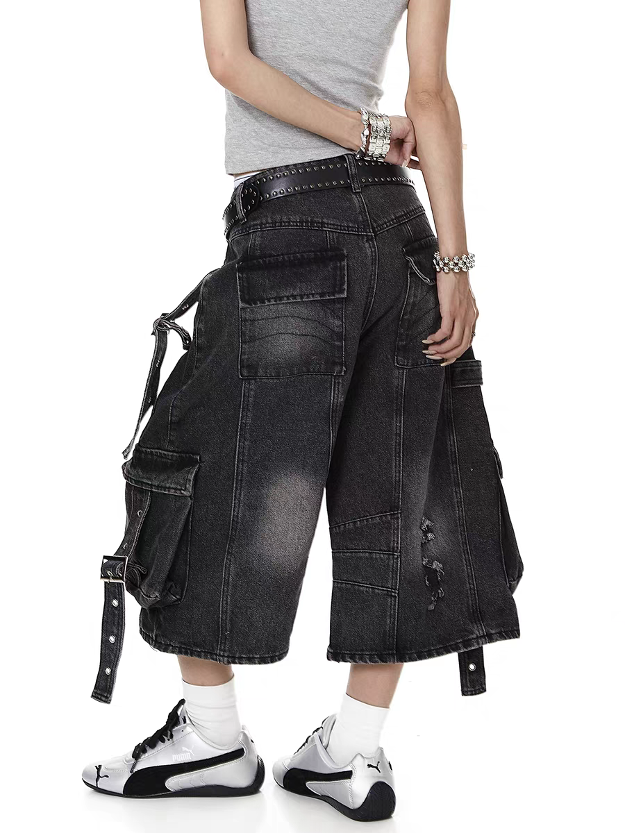 Frayed Distressed Denim Capri