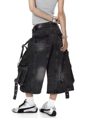 Frayed Distressed Denim Capri