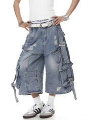 Frayed Distressed Denim Capri
