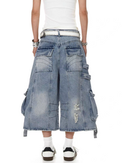 Frayed Distressed Denim Capri