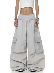 Big-Pocket Foldable Waist Wide-Leg Cargo Pant