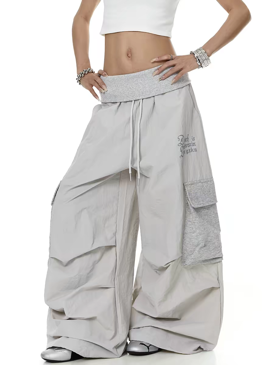 Big-Pocket Foldable Waist Wide-Leg Cargo Pant
