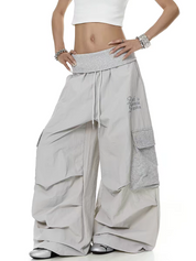 Big-Pocket Foldable Waist Wide-Leg Cargo Pant