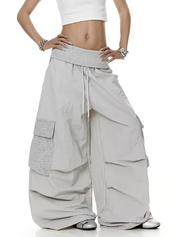 Big-Pocket Foldable Waist Wide-Leg Cargo Pant