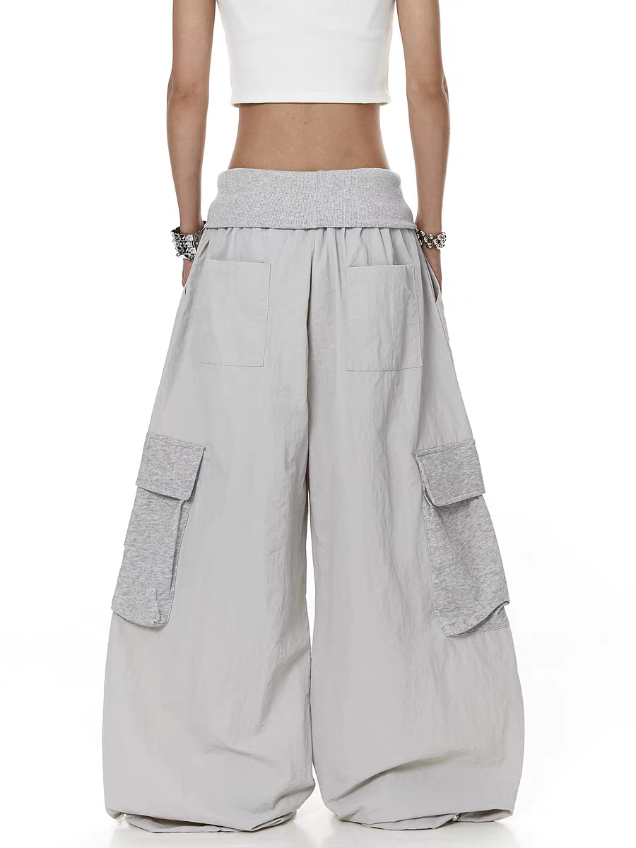 Big-Pocket Foldable Waist Wide-Leg Cargo Pant