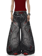 Raw-Edge Embroidered Distressed Jeans