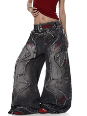Raw-Edge Embroidered Distressed Jeans
