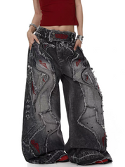Raw-Edge Embroidered Distressed Jeans
