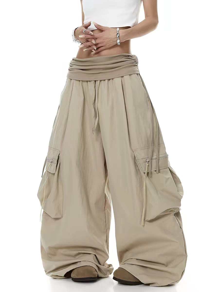 Color-Block Wide-Leg Parachute Pant