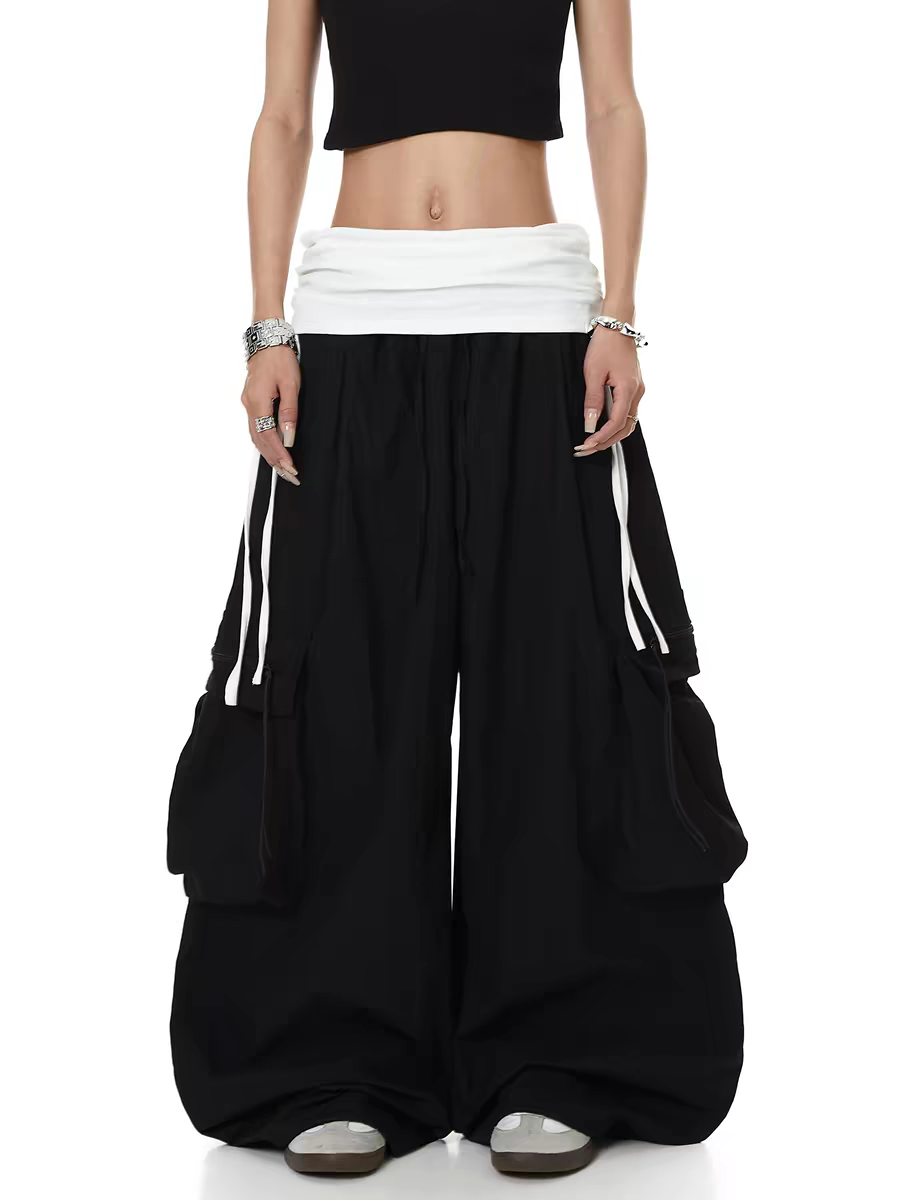 Color-Block Wide-Leg Parachute Pant
