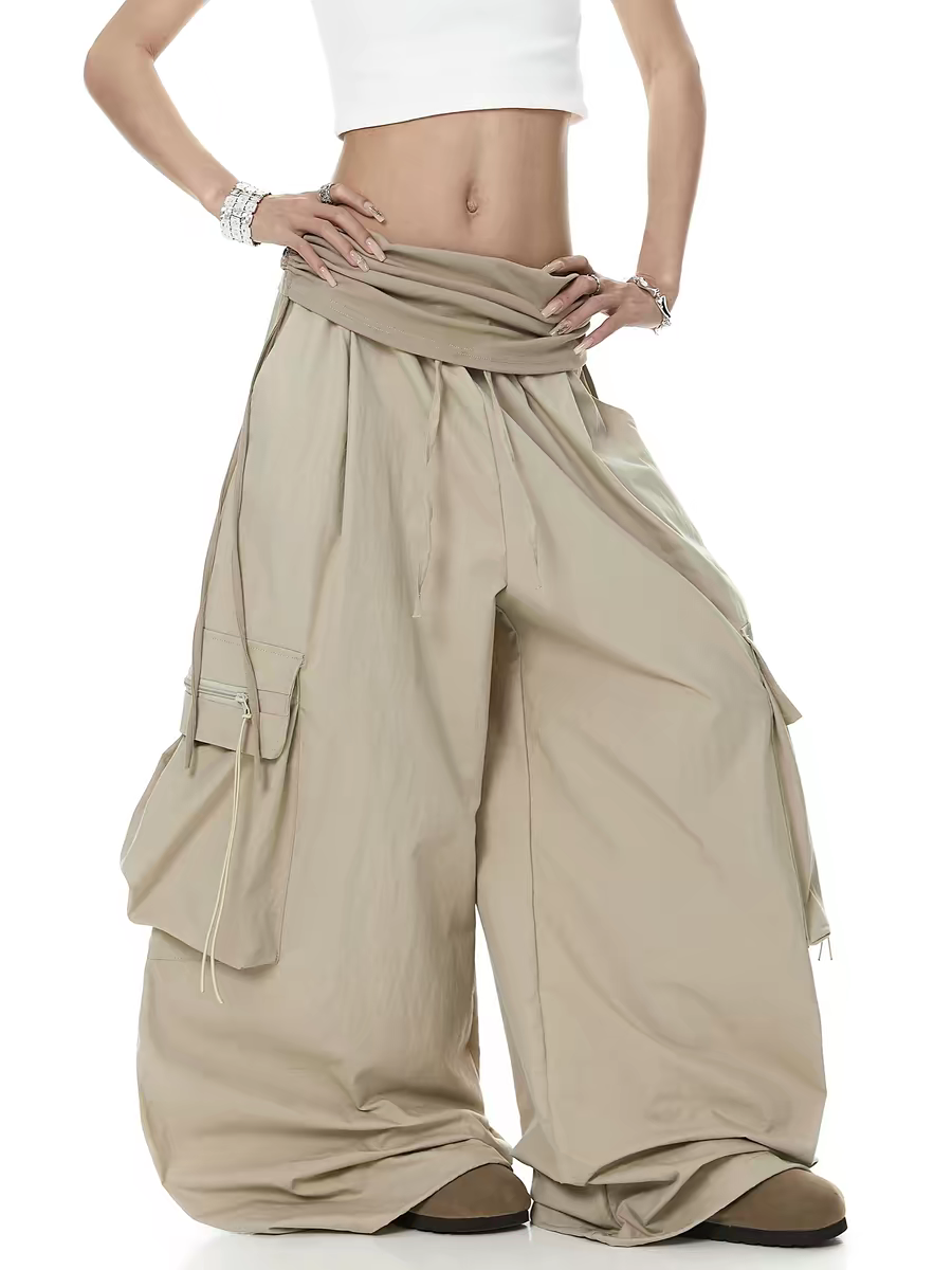 Color-Block Wide-Leg Parachute Pant