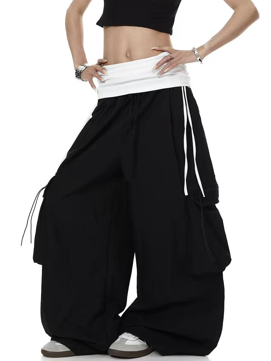 Color-Block Wide-Leg Parachute Pant
