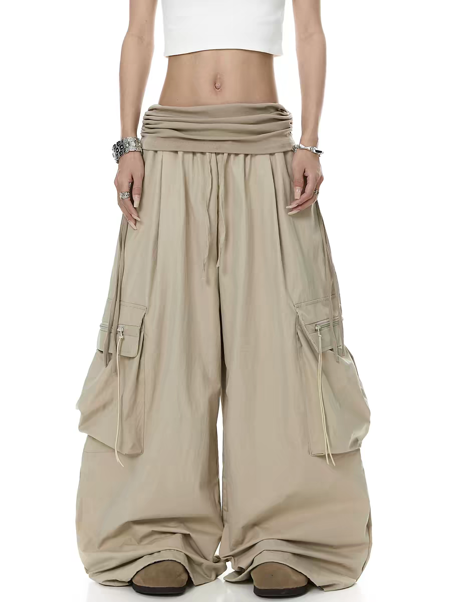 Color-Block Wide-Leg Parachute Pant