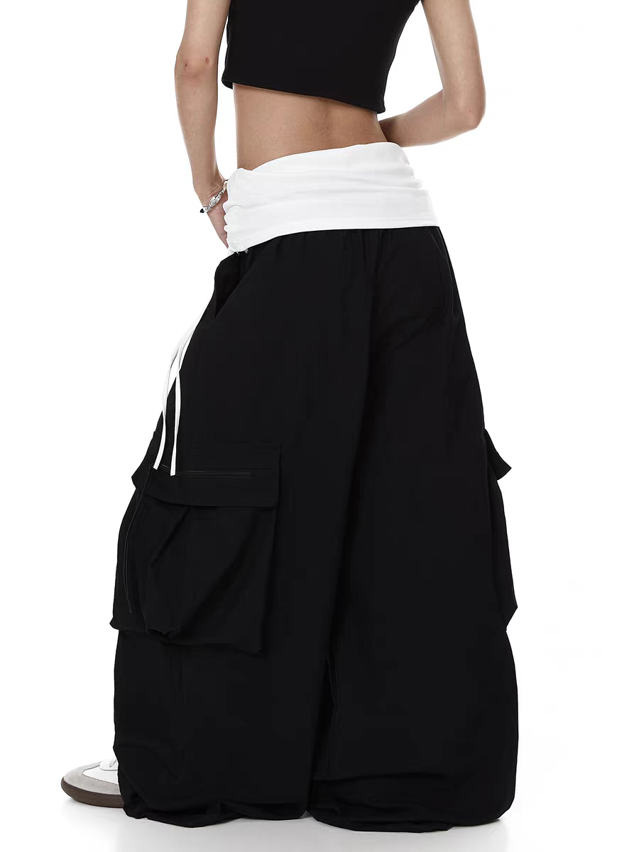 Color-Block Wide-Leg Parachute Pant