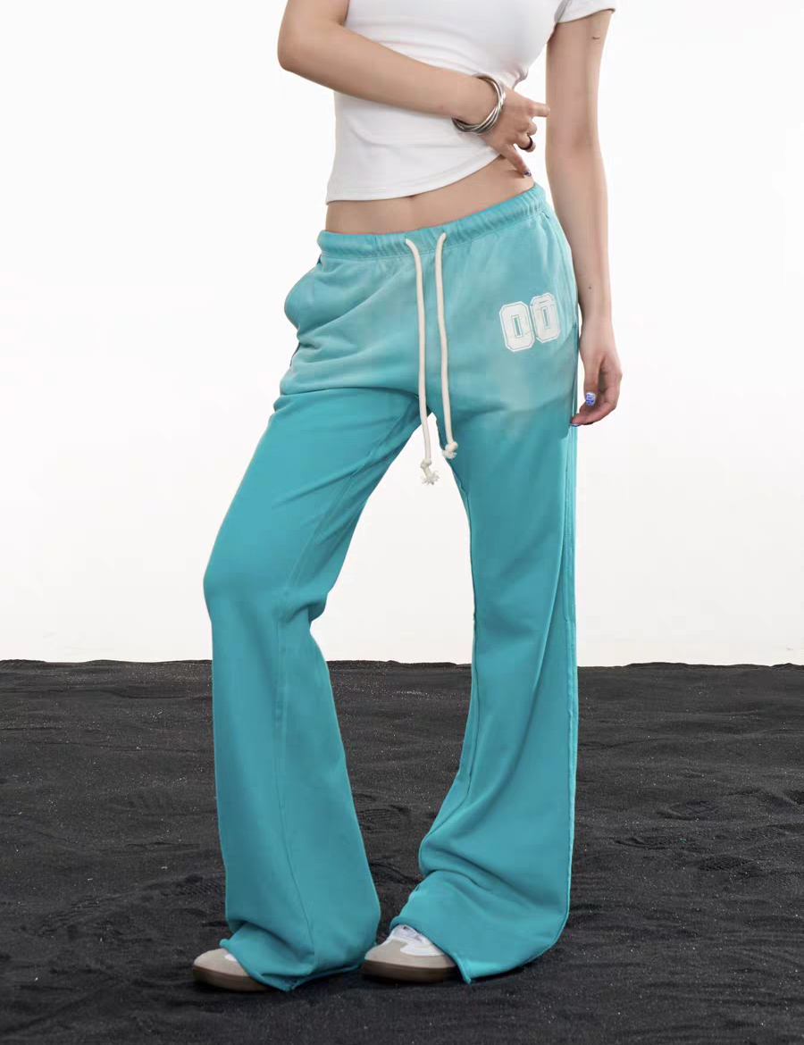 Flared-Hem Drawstring Cotton Trouser