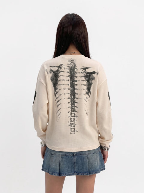 Skeleton Cotton Waffle Sweatshirt