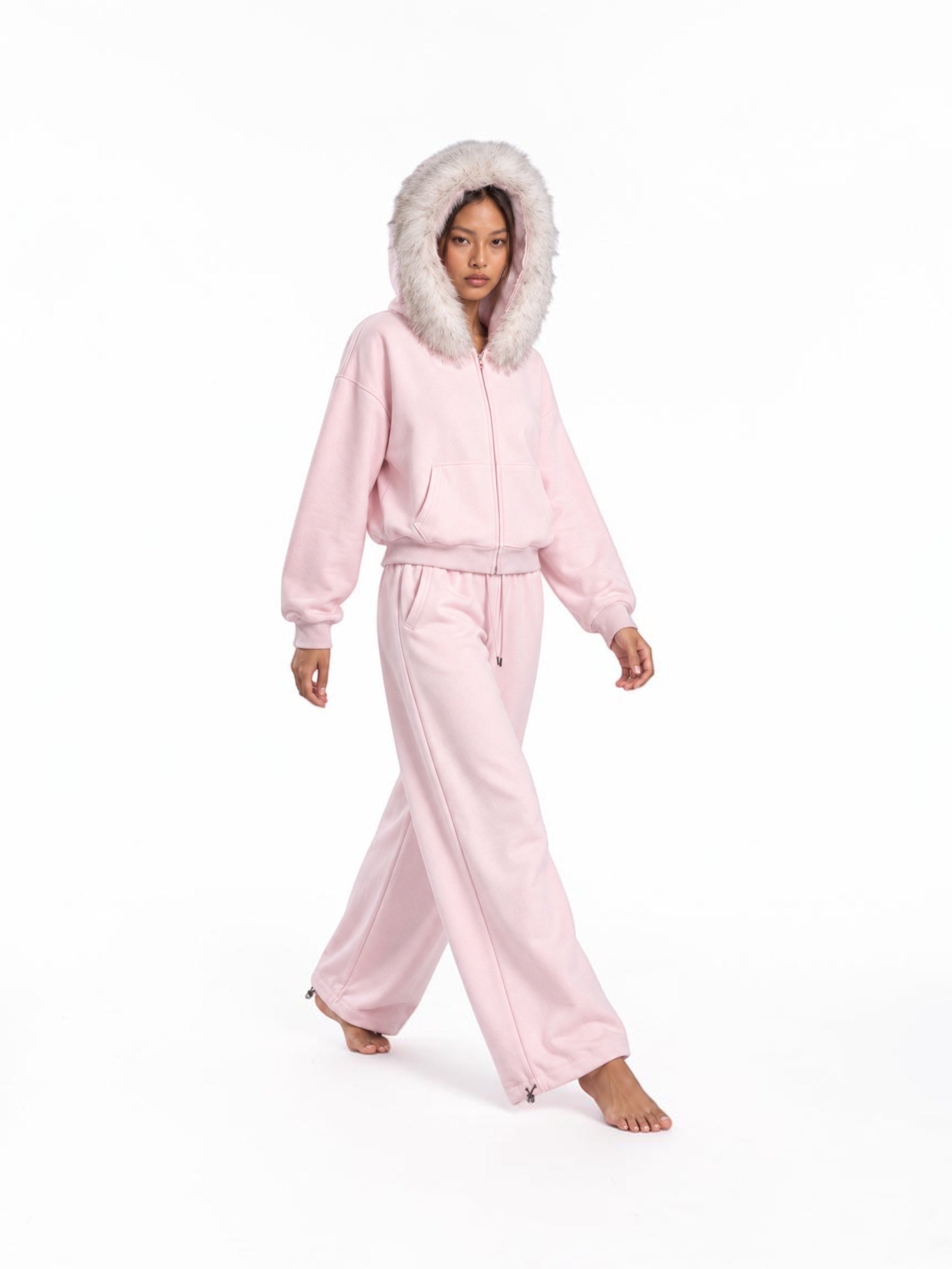 Baby-Pink Detachable Fur-Trim Full Body Set