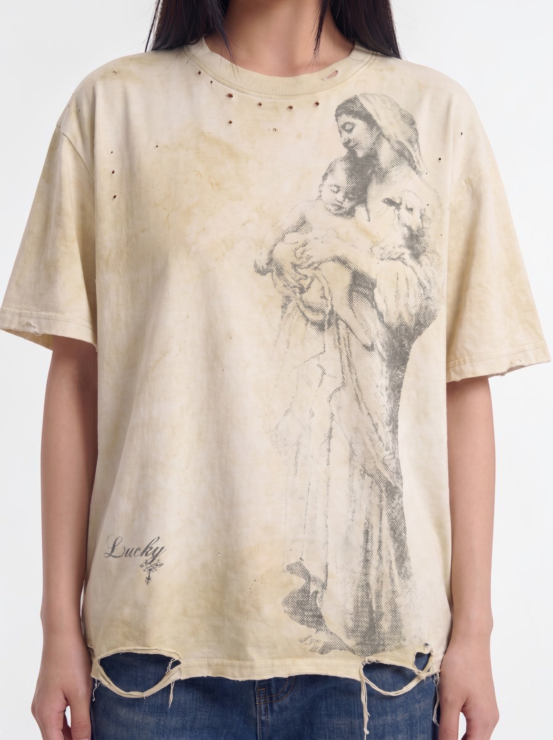Lucky distressed and destroyed graphic tee — women's streetwear