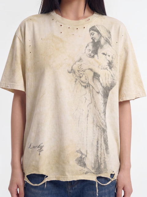 "Lucky" Distressed and Destroyed Tees