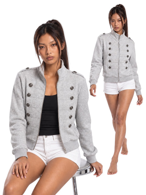 Ornate Round Filigree Zip-Up Jacket - Gray