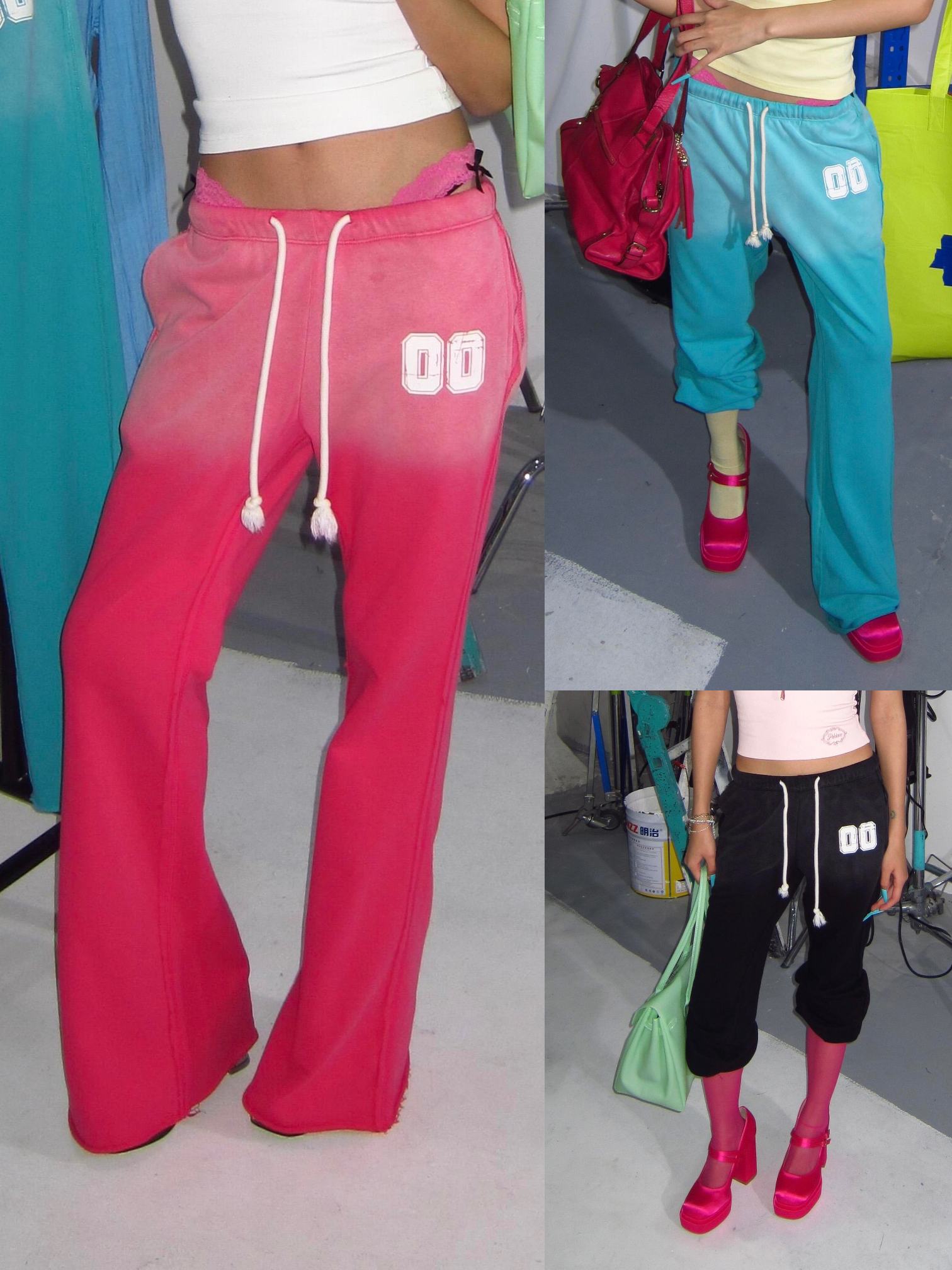 Flared-Hem Drawstring Cotton Trouser
