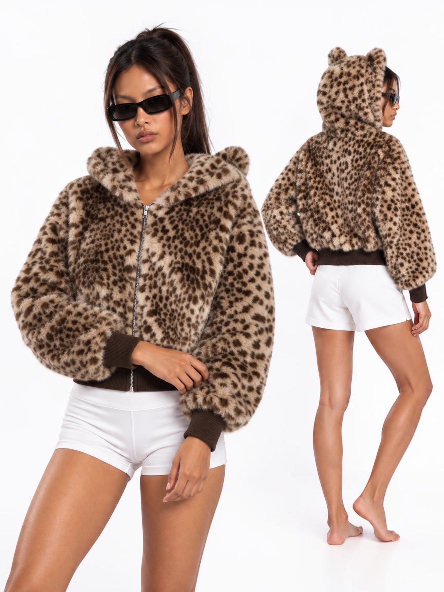 Wildcat Leopard Plush Hooded Jacket