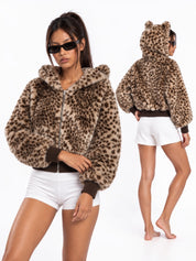 Wildcat Leopard Plush Hooded Jacket