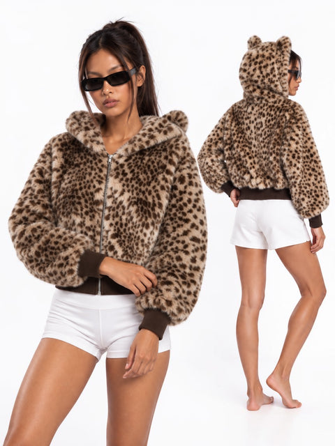 Wildcat Leopard Plush Hooded Jacket