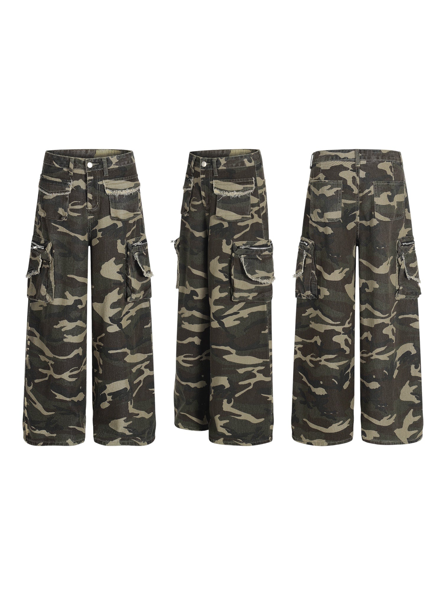 GKIKZ HEAVY-DUTY CAMO WIDE-LEG PANTS