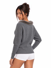 Halo Faux-Fur Collar Knit Sweater